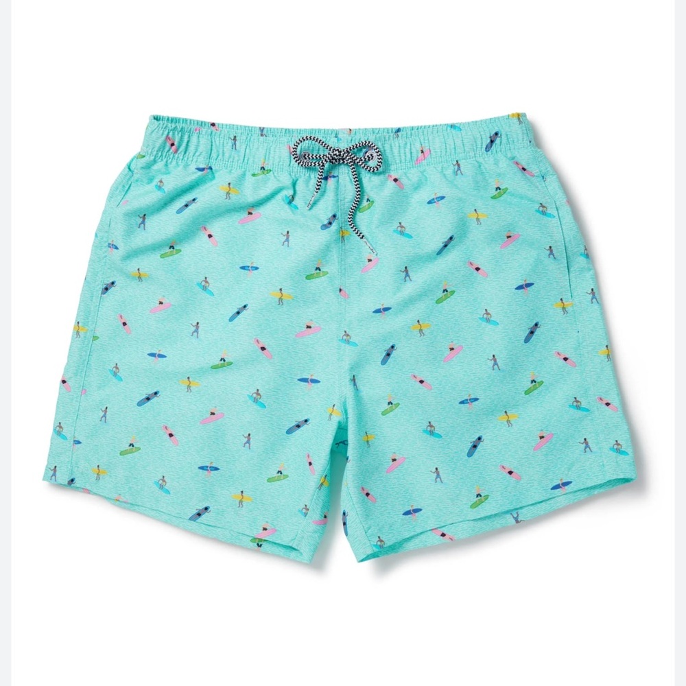Boardies Sayulita Surf Swim Shorts Lined Blue Surfer Print Drawstring-Small